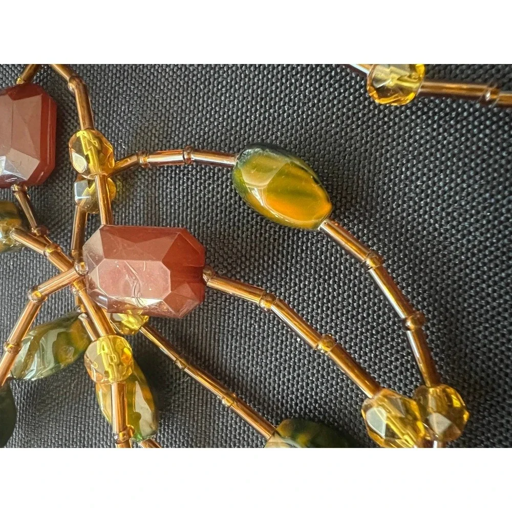Glass‎ Stone Necklace Beaded Green Amber70